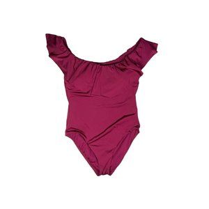 Trina Turk Size 12 Red Ruffled One-Piece Swimsuit Built-in Bra Off-Shoulder